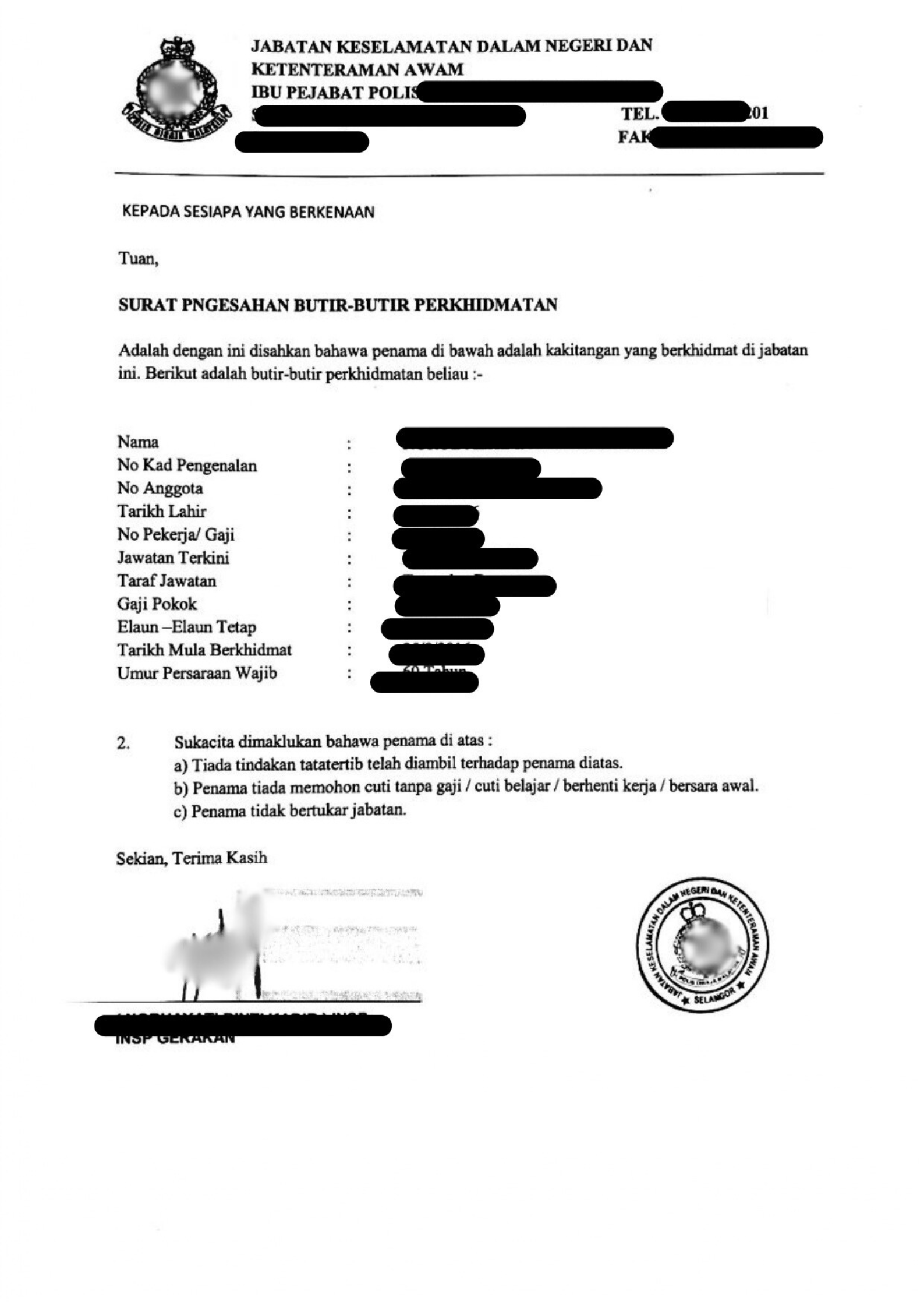 Contoh Surat Pengesahan Majikan Untuk Polis